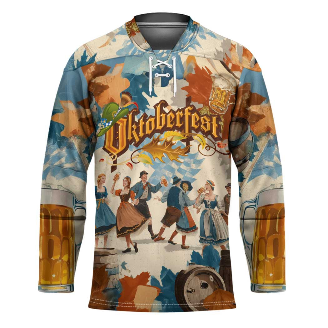 Oktoberfest Hockey Jersey with Beer Mug Illustration White Diamond Pattern - Wonder Print Shop