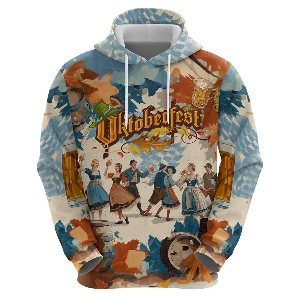 Oktoberfest Hoodie with Beer Mug Illustration White Diamond Pattern - Wonder Print Shop