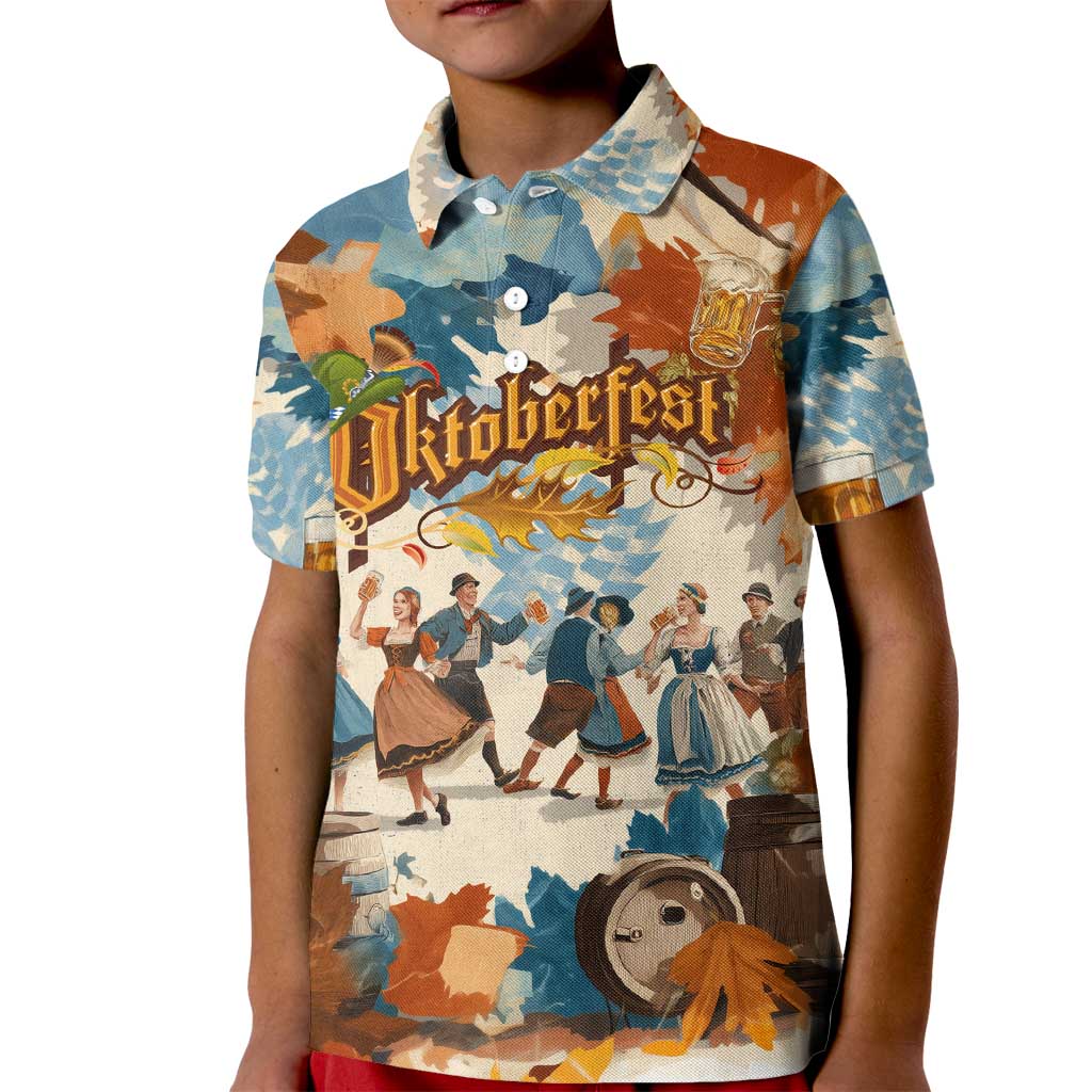 Oktoberfest Kid Polo Shirt with Beer Mug Illustration White Diamond Pattern - Wonder Print Shop
