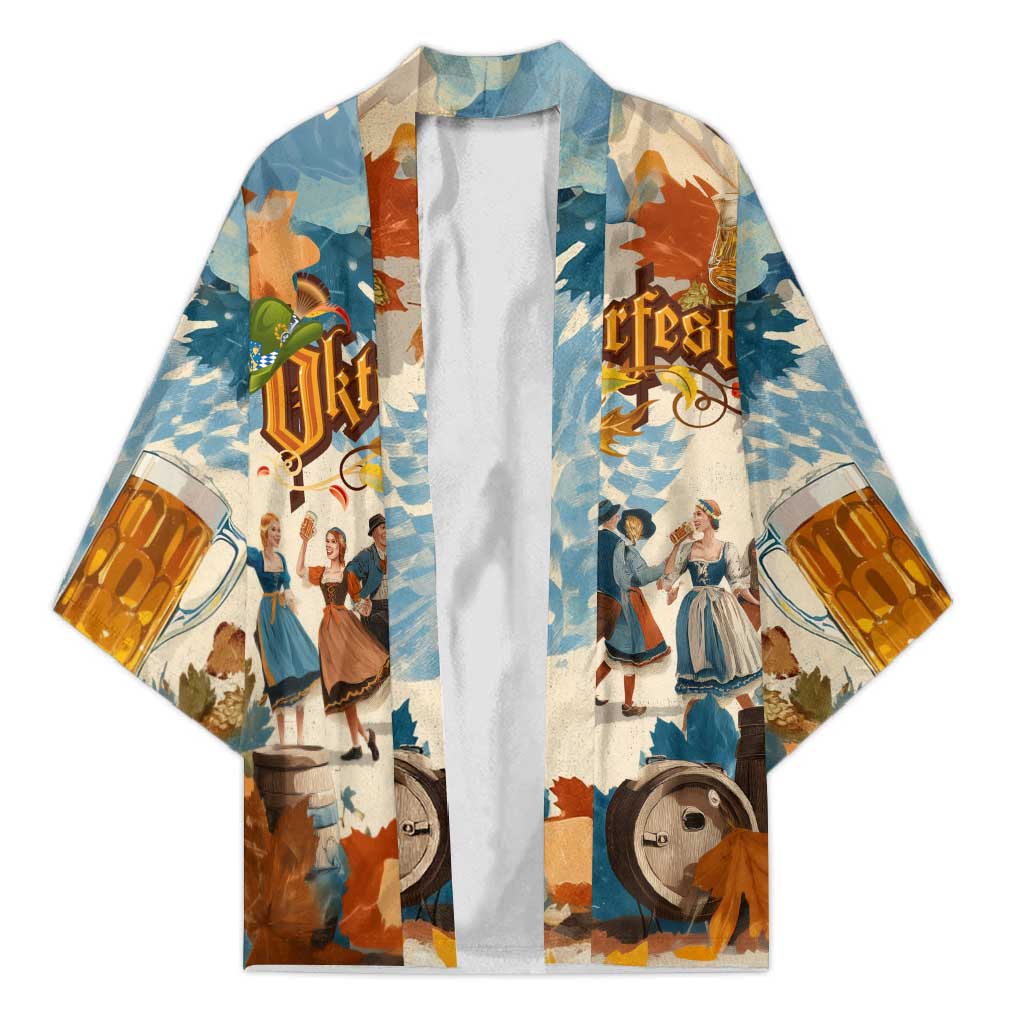 Oktoberfest Kimono with Beer Mug Illustration White Diamond Pattern - Wonder Print Shop