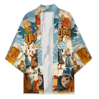 Oktoberfest Kimono with Beer Mug Illustration White Diamond Pattern - Wonder Print Shop