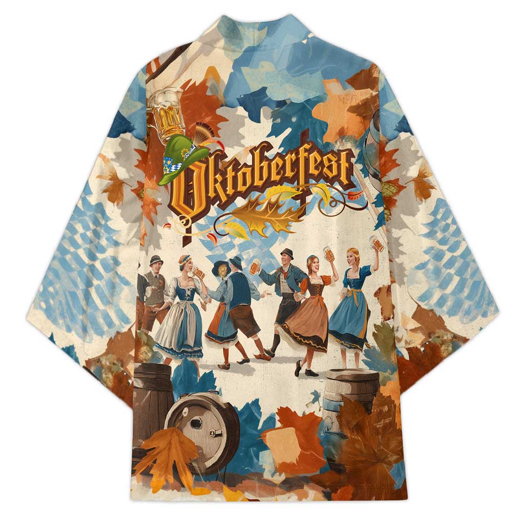 Oktoberfest Kimono with Beer Mug Illustration White Diamond Pattern - Wonder Print Shop