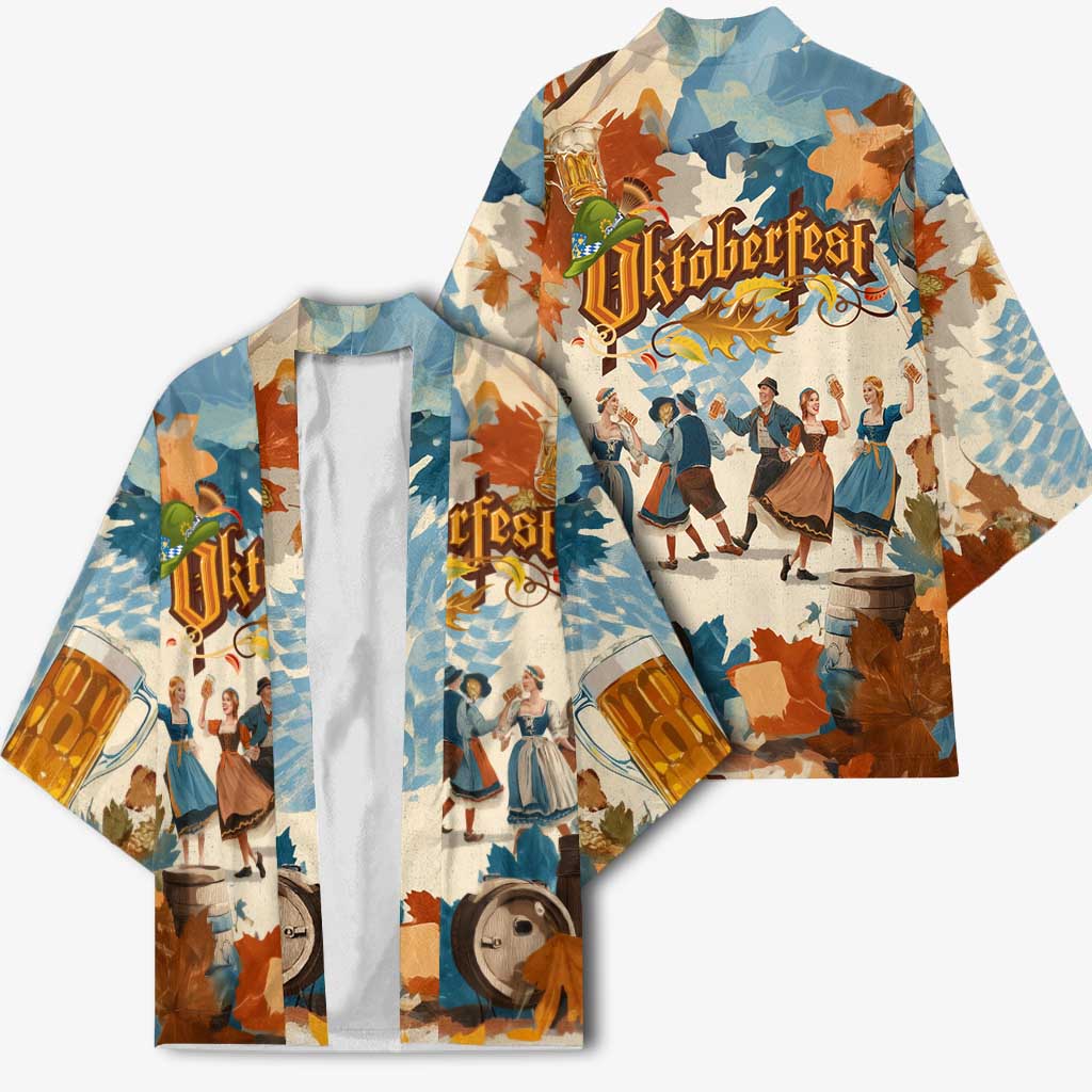 Oktoberfest Kimono with Beer Mug Illustration White Diamond Pattern - Wonder Print Shop