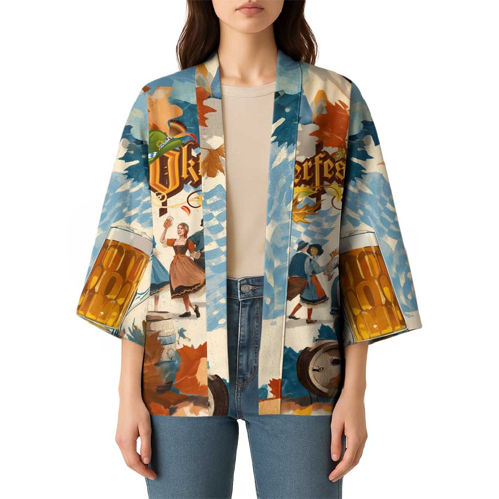 Oktoberfest Kimono with Beer Mug Illustration White Diamond Pattern - Wonder Print Shop