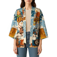 Oktoberfest Kimono with Beer Mug Illustration White Diamond Pattern - Wonder Print Shop