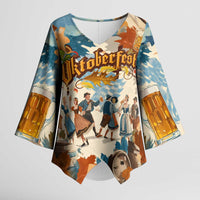 Oktoberfest Kimono Sleeve Blouse with Beer Mug Illustration White Diamond Pattern - Wonder Print Shop