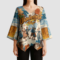 Oktoberfest Kimono Sleeve Blouse with Beer Mug Illustration White Diamond Pattern - Wonder Print Shop