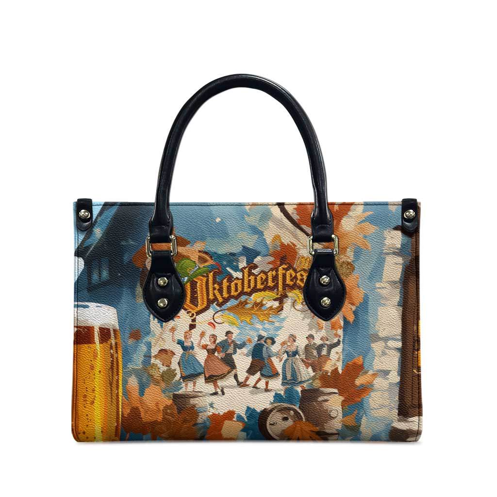 Oktoberfest Leather Bag with Beer Mug Illustration White Diamond Pattern - Wonder Print Shop