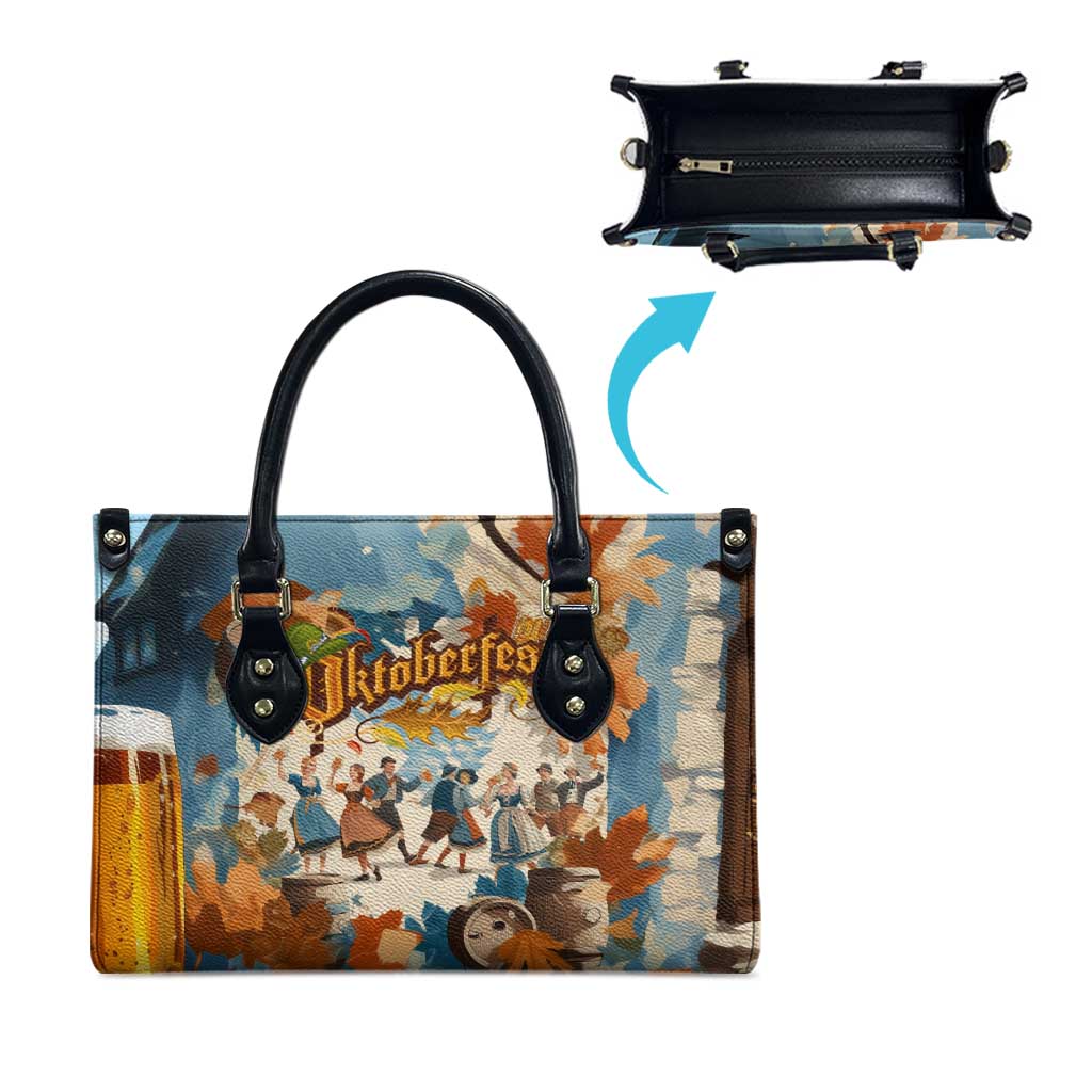 Oktoberfest Leather Bag with Beer Mug Illustration White Diamond Pattern - Wonder Print Shop