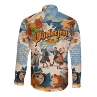 Oktoberfest Long Sleeve Button Shirt with Beer Mug Illustration White Diamond Pattern - Wonder Print Shop