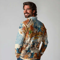 Oktoberfest Long Sleeve Polo Shirt with Beer Mug Illustration White Diamond Pattern - Wonder Print Shop