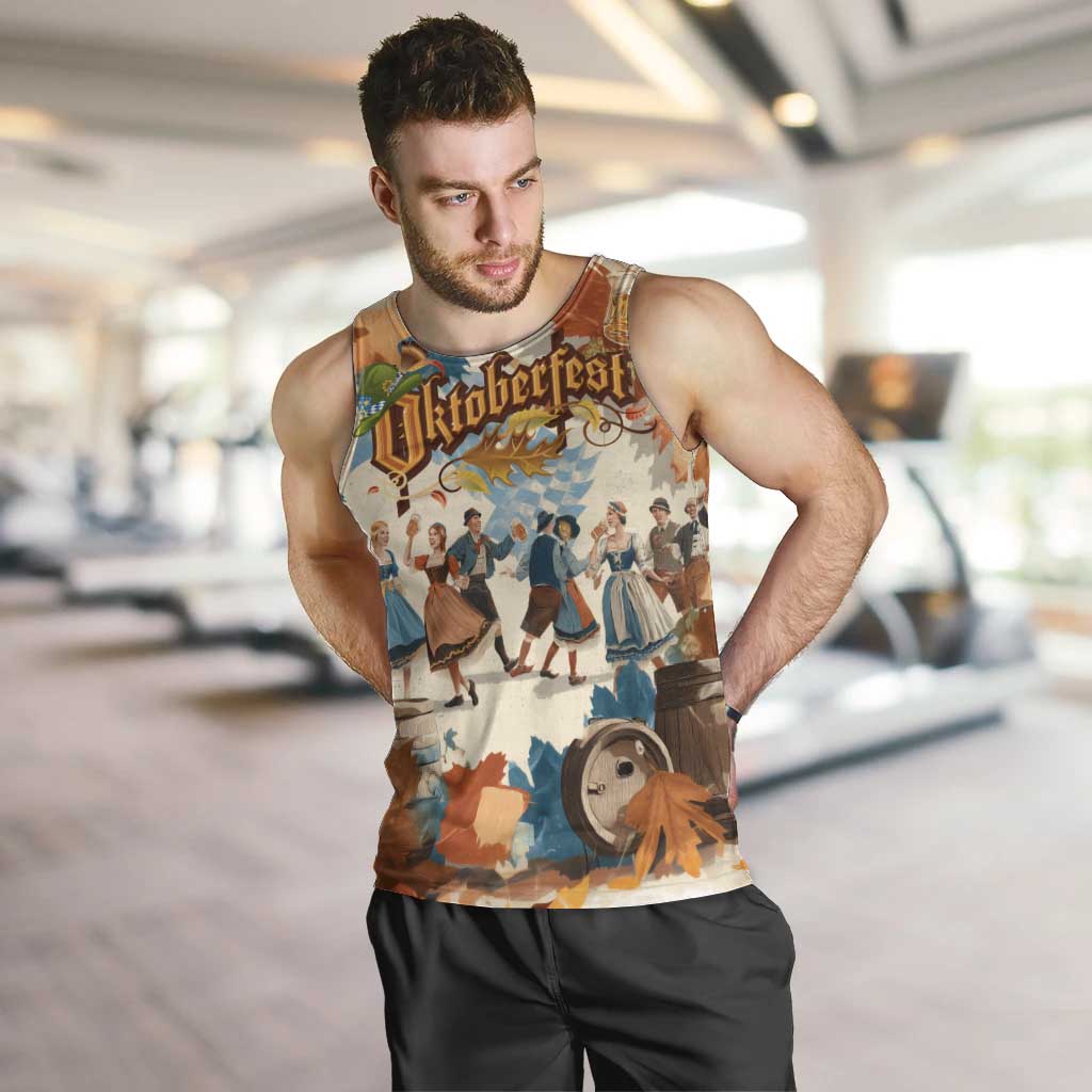 Oktoberfest Men Tank Top with Beer Mug Illustration White Diamond Pattern - Wonder Print Shop