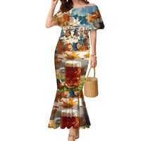 Oktoberfest Mermaid Dress with Beer Mug Illustration White Diamond Pattern - Wonder Print Shop
