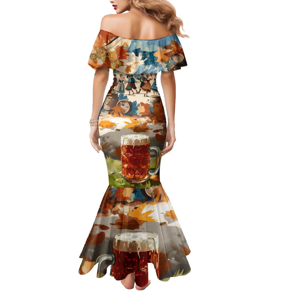Oktoberfest Mermaid Dress with Beer Mug Illustration White Diamond Pattern - Wonder Print Shop