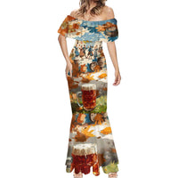 Oktoberfest Mermaid Dress with Beer Mug Illustration White Diamond Pattern - Wonder Print Shop
