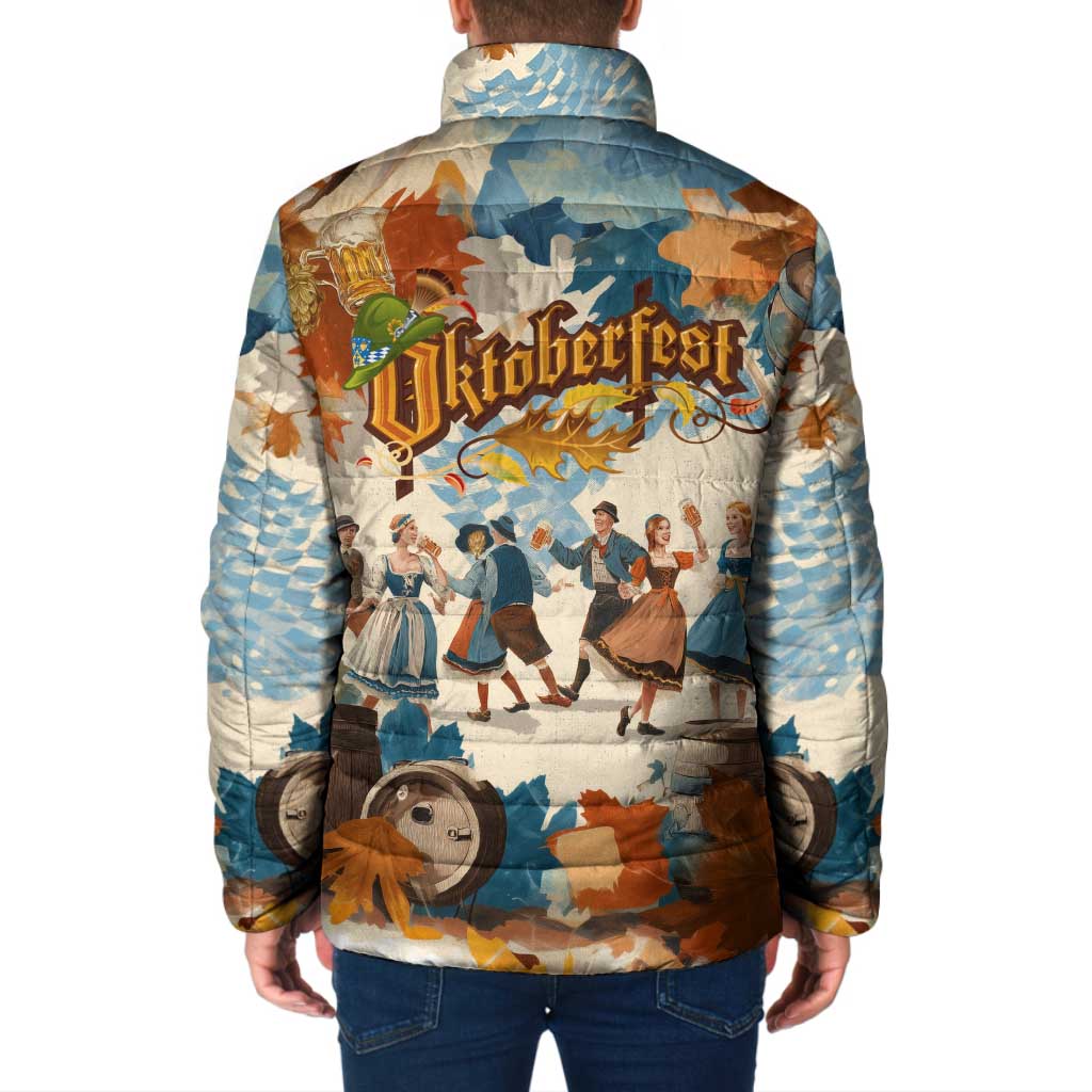 Oktoberfest Padded Jacket with Beer Mug Illustration White Diamond Pattern - Wonder Print Shop