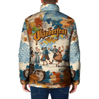 Oktoberfest Padded Jacket with Beer Mug Illustration White Diamond Pattern - Wonder Print Shop