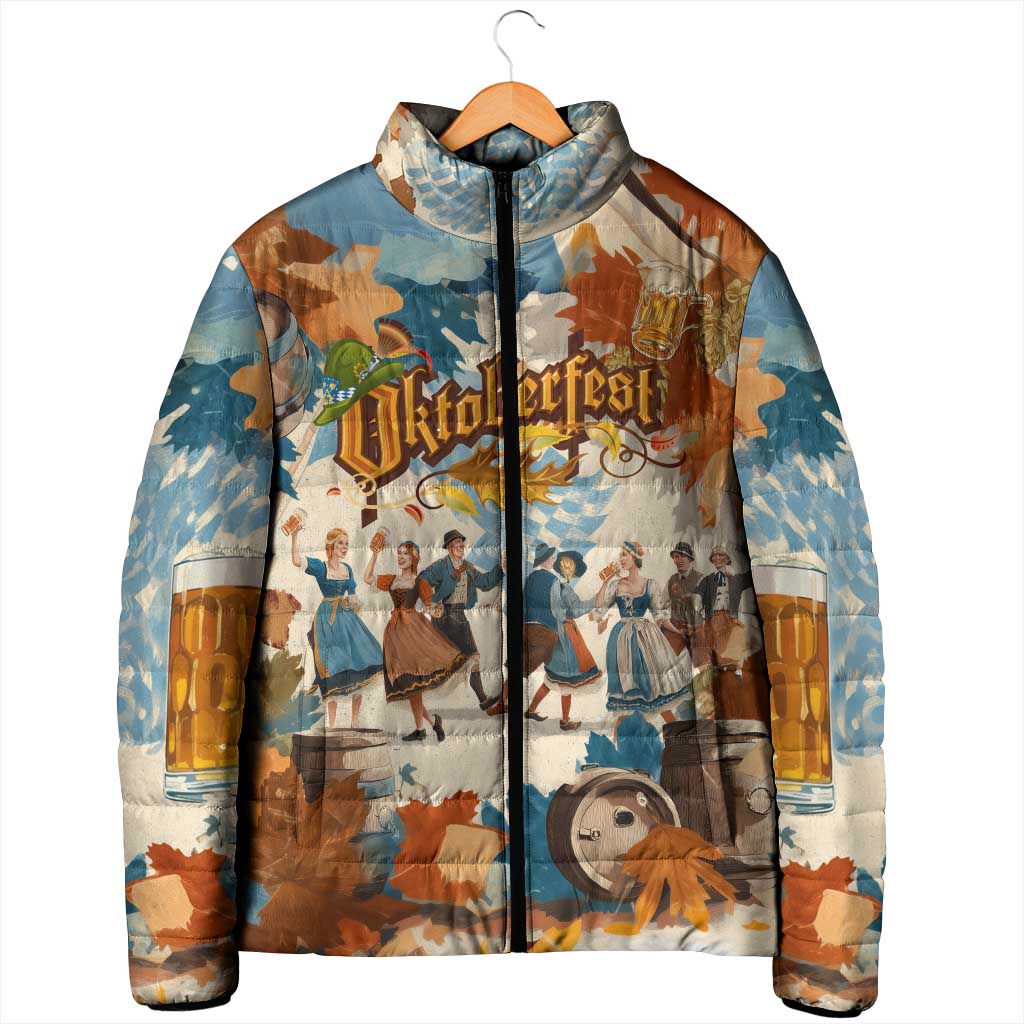Oktoberfest Padded Jacket with Beer Mug Illustration White Diamond Pattern - Wonder Print Shop