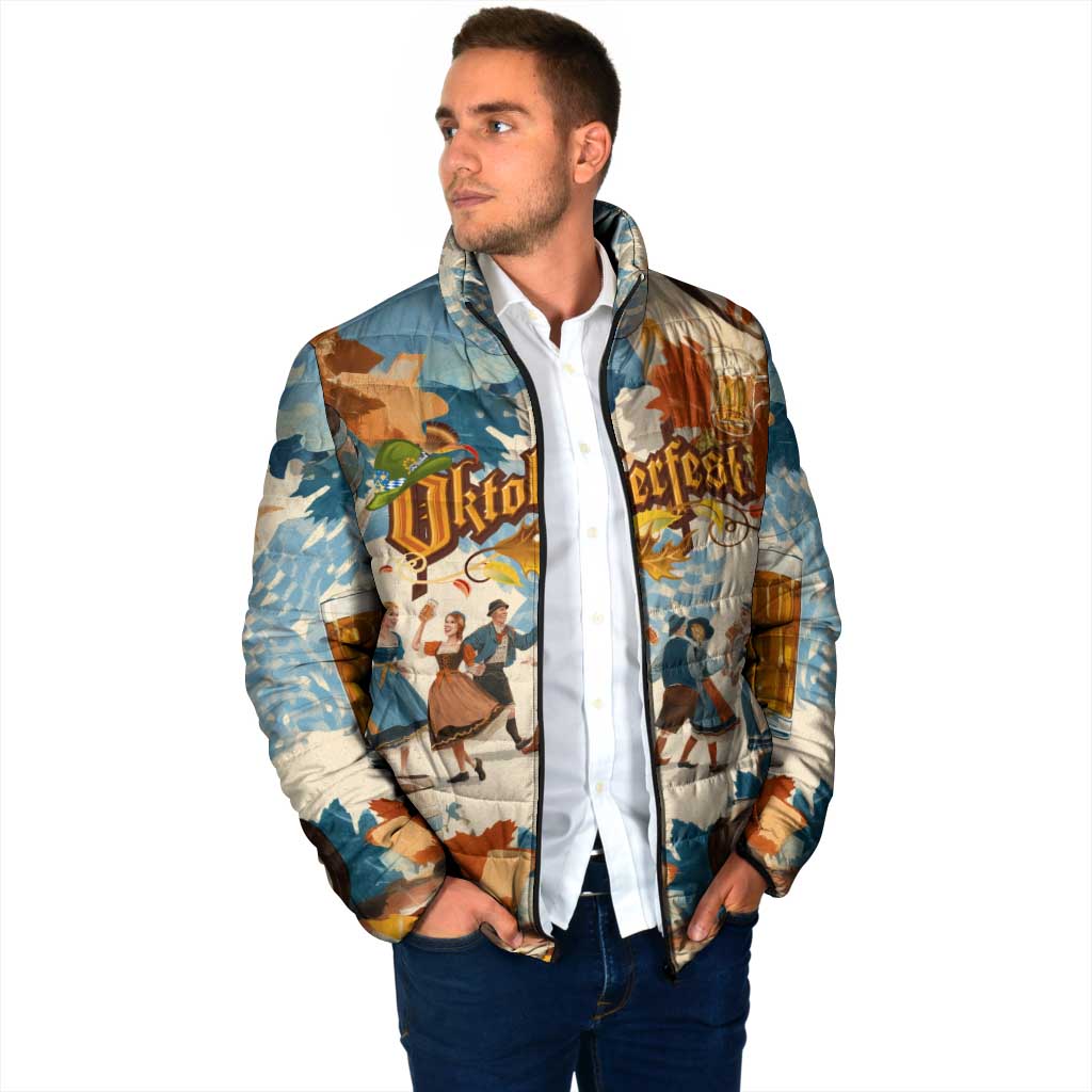 Oktoberfest Padded Jacket with Beer Mug Illustration White Diamond Pattern - Wonder Print Shop