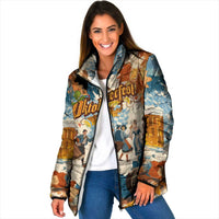Oktoberfest Padded Jacket with Beer Mug Illustration White Diamond Pattern - Wonder Print Shop