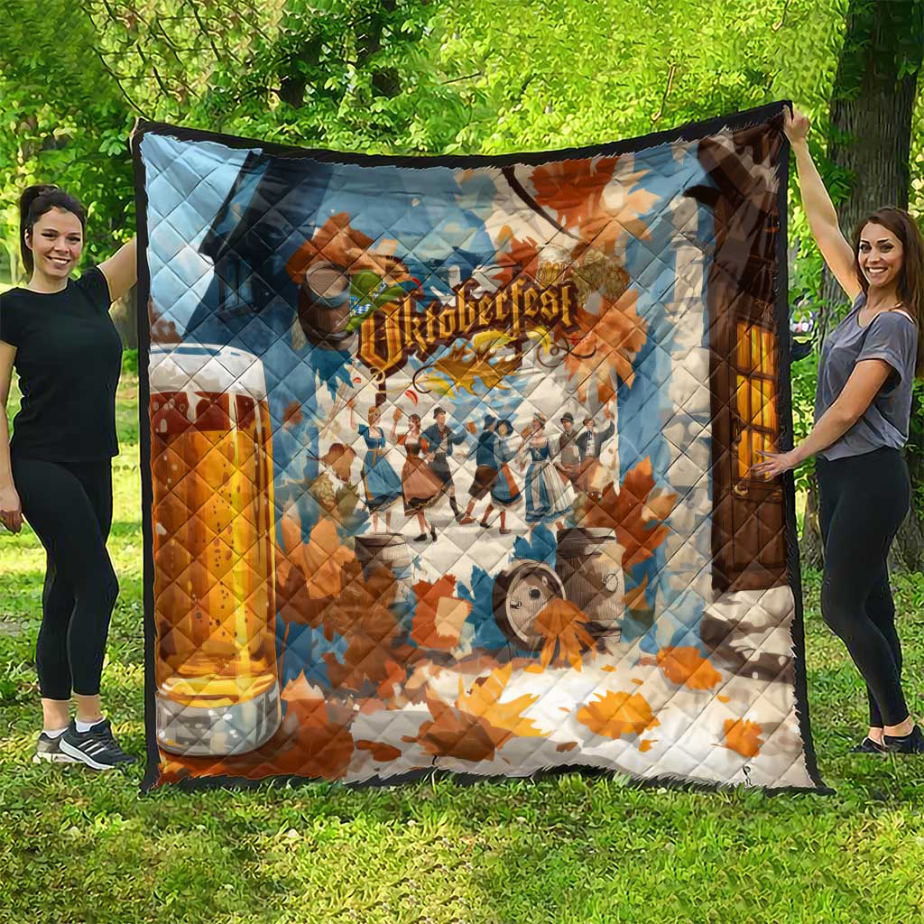Oktoberfest Quilt with Beer Mug Illustration White Diamond Pattern - Wonder Print Shop