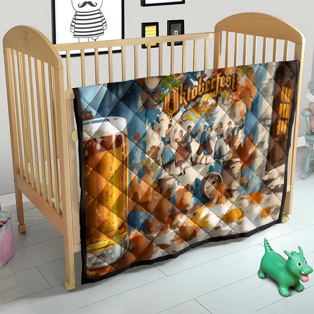 Oktoberfest Quilt with Beer Mug Illustration White Diamond Pattern - Wonder Print Shop