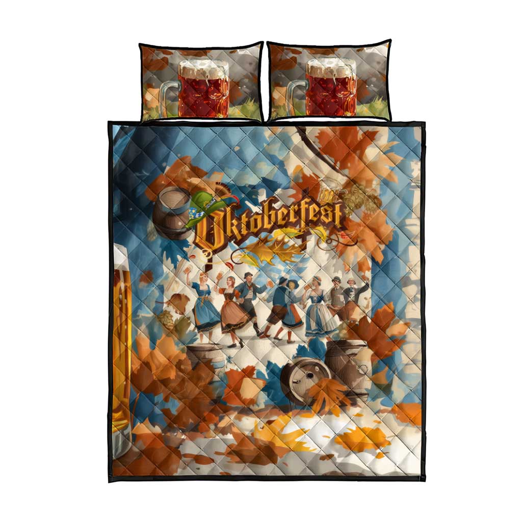 Oktoberfest Quilt Bed Set with Beer Mug Illustration White Diamond Pattern - Wonder Print Shop