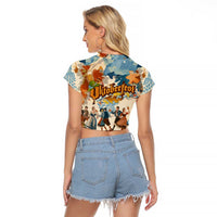 Oktoberfest Raglan Cropped T Shirt with Beer Mug Illustration White Diamond Pattern - Wonder Print Shop