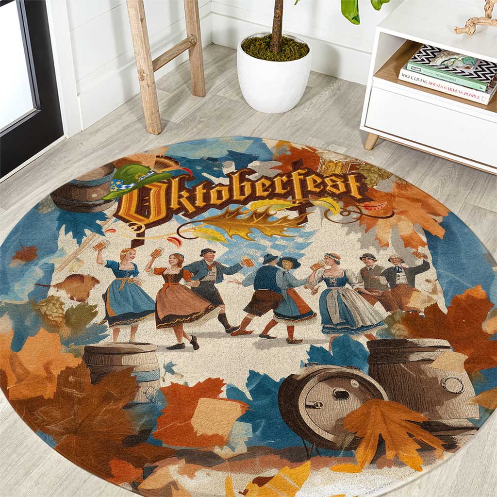 Oktoberfest Round Carpet with Beer Mug Illustration White Diamond Pattern - Wonder Print Shop