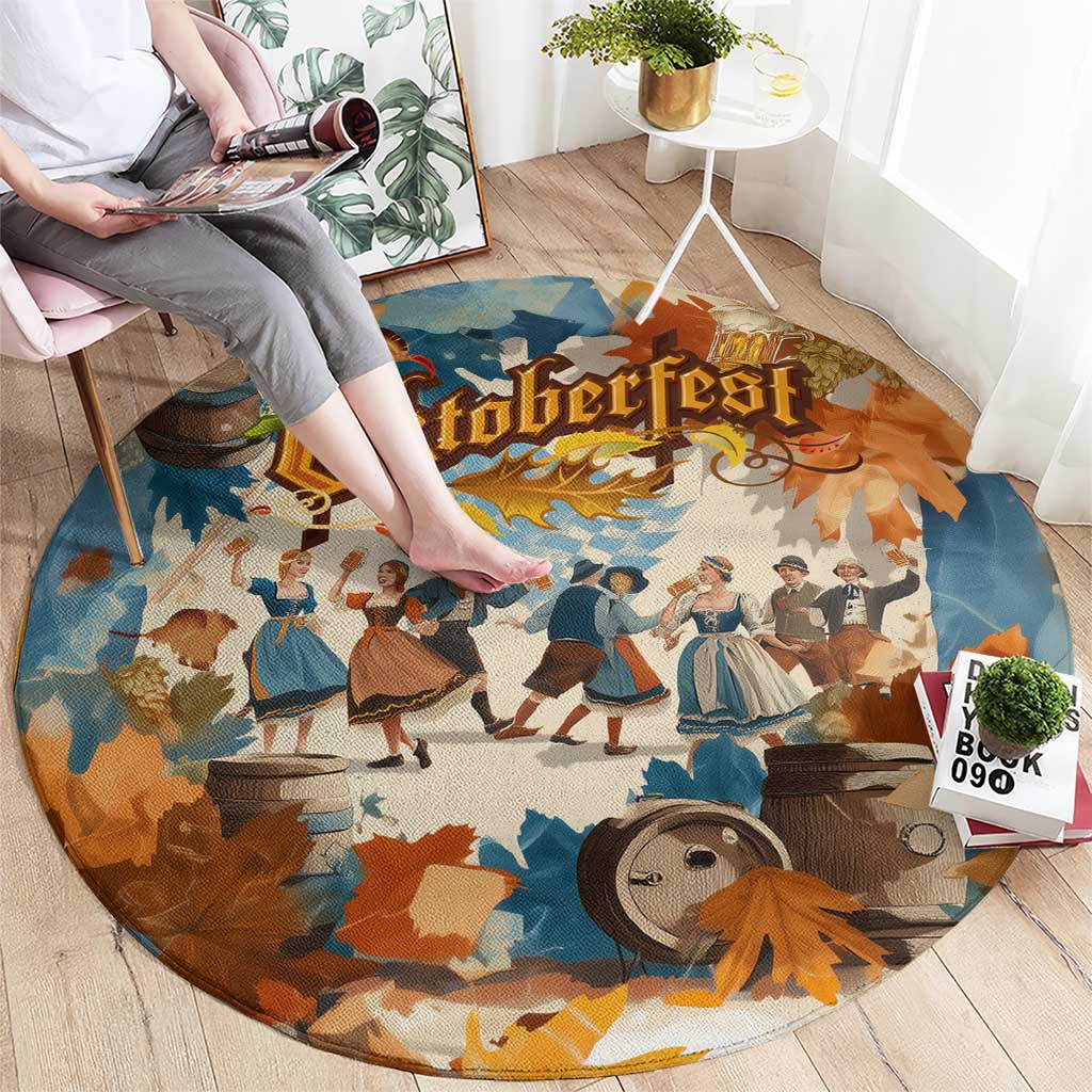 Oktoberfest Round Carpet with Beer Mug Illustration White Diamond Pattern - Wonder Print Shop