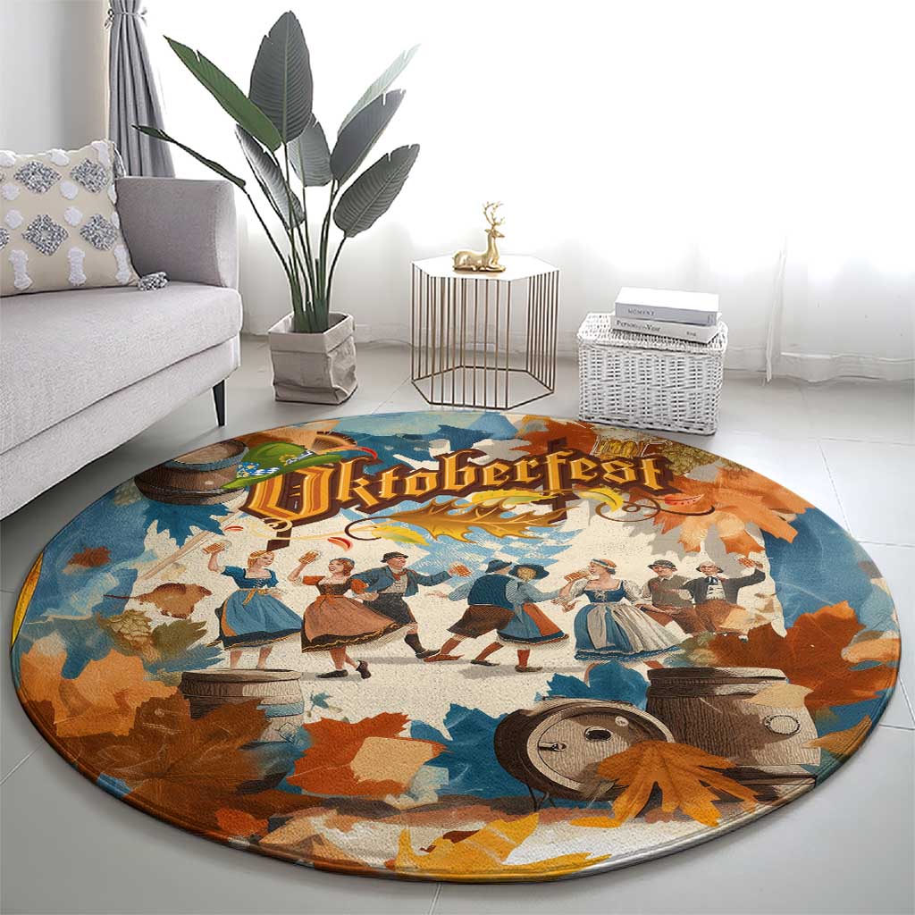 Oktoberfest Round Carpet with Beer Mug Illustration White Diamond Pattern - Wonder Print Shop