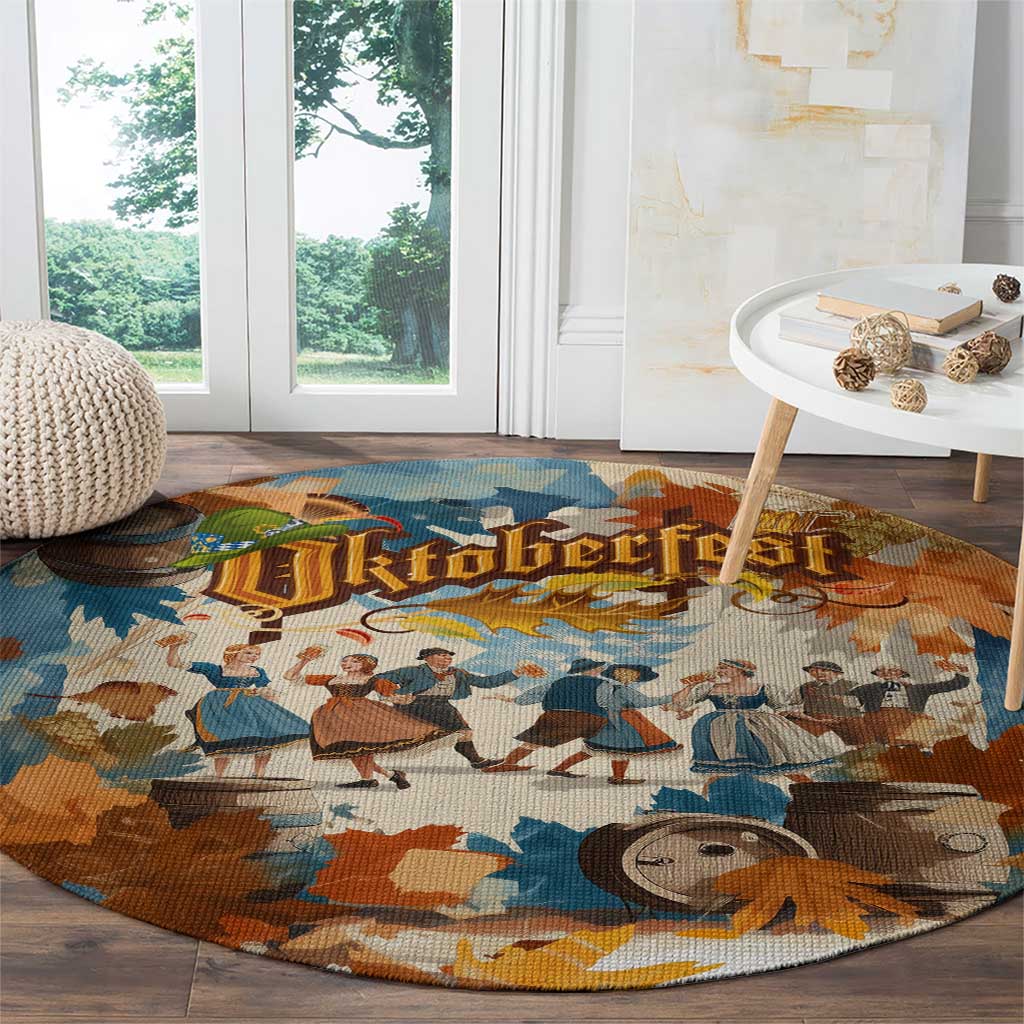 Oktoberfest Round Carpet with Beer Mug Illustration White Diamond Pattern - Wonder Print Shop