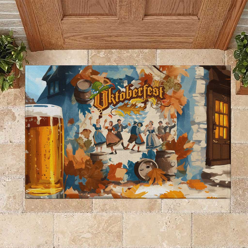 Oktoberfest Rubber Doormat with Beer Mug Illustration White Diamond Pattern - Wonder Print Shop