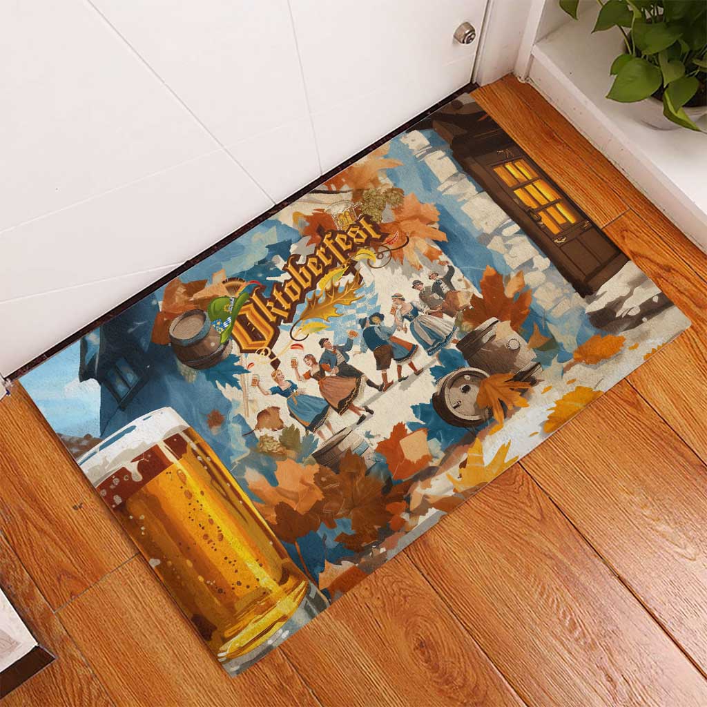 Oktoberfest Rubber Doormat with Beer Mug Illustration White Diamond Pattern - Wonder Print Shop