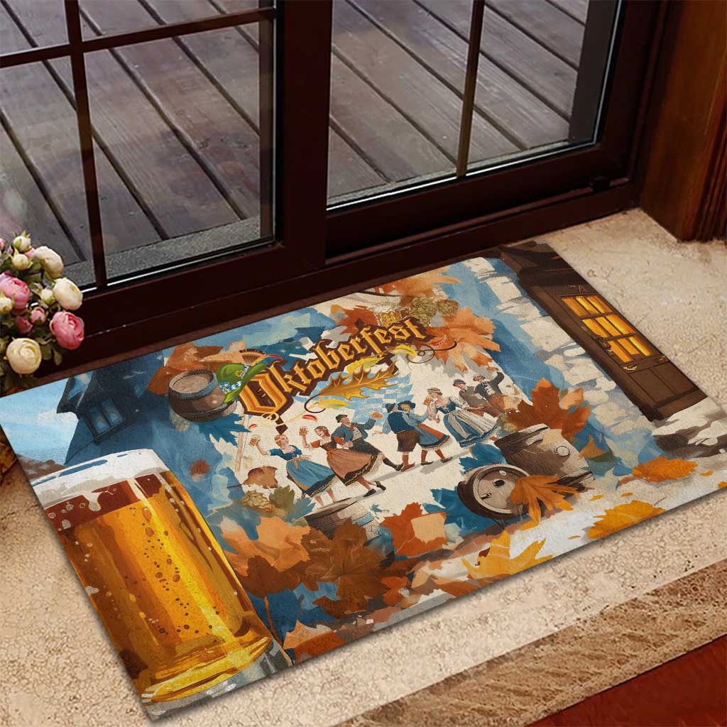 Oktoberfest Rubber Doormat with Beer Mug Illustration White Diamond Pattern - Wonder Print Shop