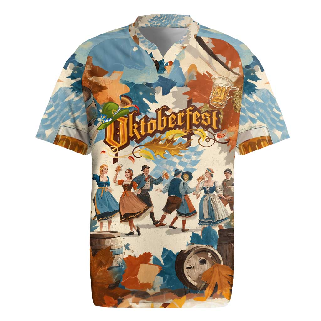 Oktoberfest Rugby Jersey with Beer Mug Illustration White Diamond Pattern - Wonder Print Shop