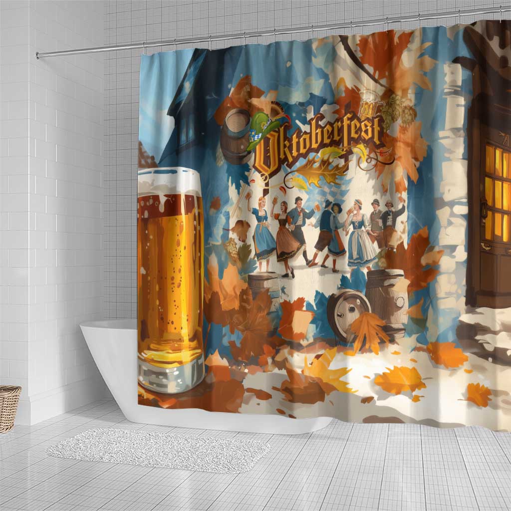 Oktoberfest Shower Curtain with Beer Mug Illustration White Diamond Pattern - Wonder Print Shop