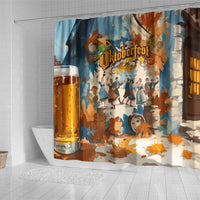 Oktoberfest Shower Curtain with Beer Mug Illustration White Diamond Pattern - Wonder Print Shop