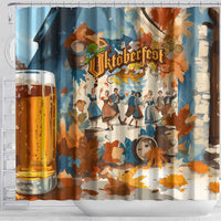 Oktoberfest Shower Curtain with Beer Mug Illustration White Diamond Pattern - Wonder Print Shop