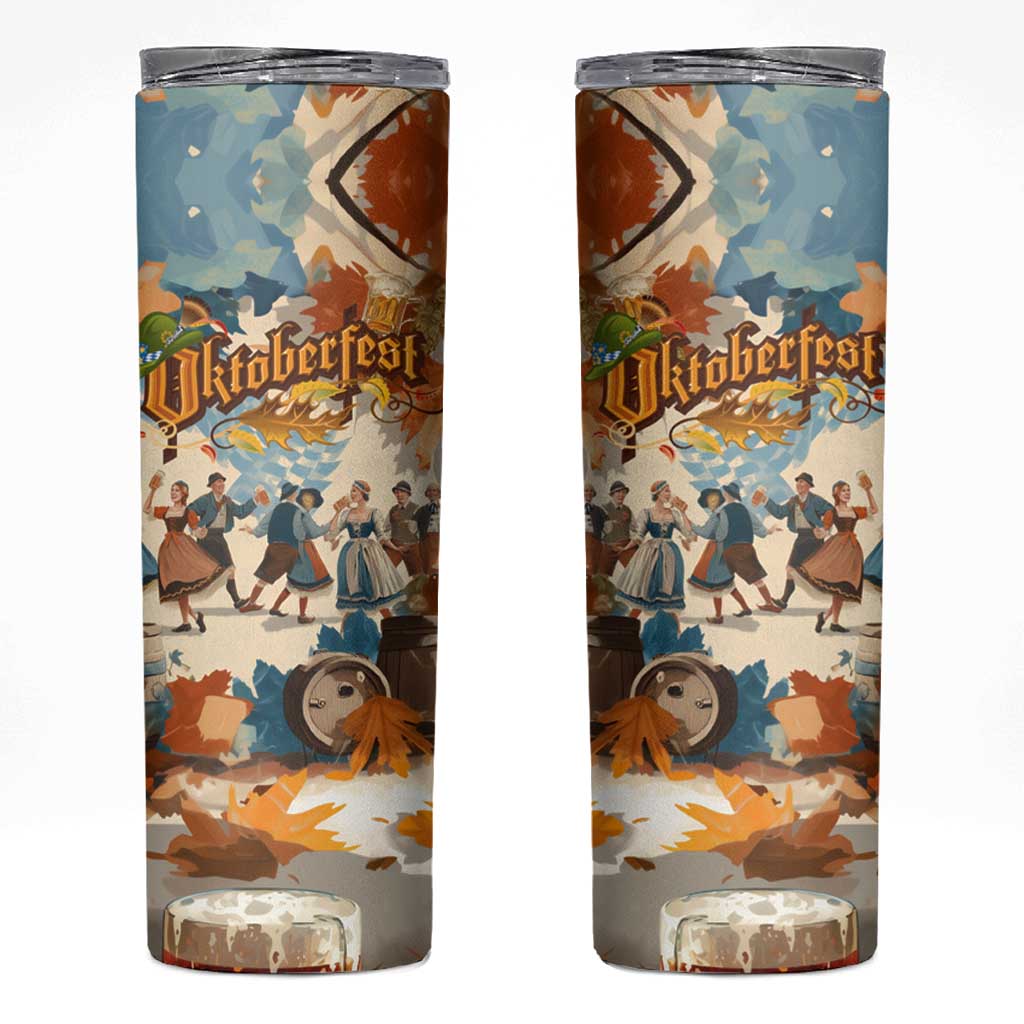 Oktoberfest Skinny Tumbler with Beer Mug Illustration White Diamond Pattern - Wonder Print Shop