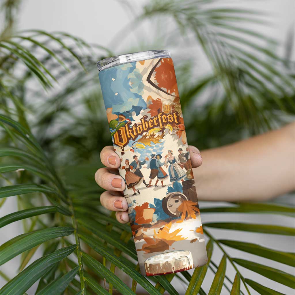 Oktoberfest Skinny Tumbler with Beer Mug Illustration White Diamond Pattern - Wonder Print Shop