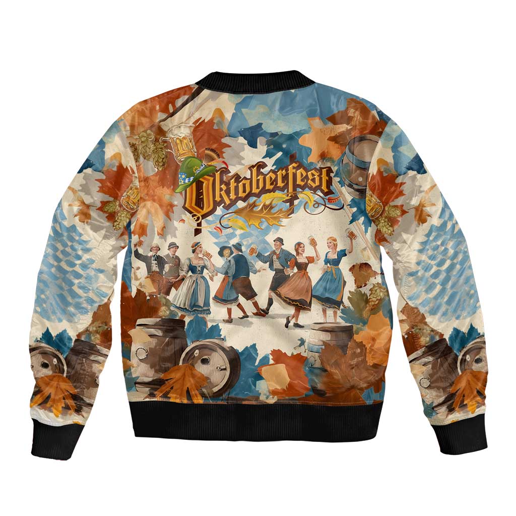 Oktoberfest Sleeve Zip Bomber Jacket with Beer Mug Illustration White Diamond Pattern - Wonder Print Shop