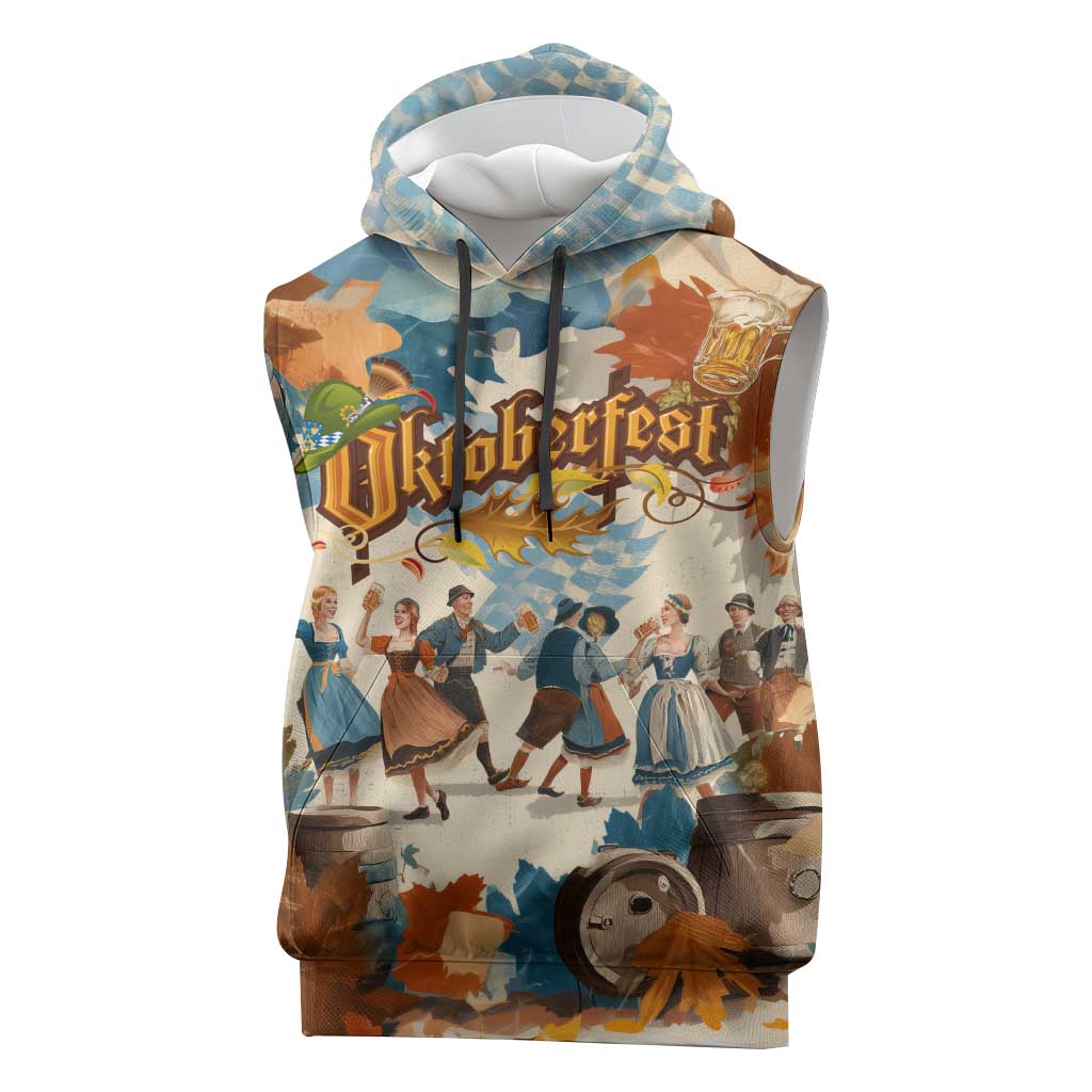 Oktoberfest Sleeveless Hoodie with Beer Mug Illustration White Diamond Pattern - Wonder Print Shop