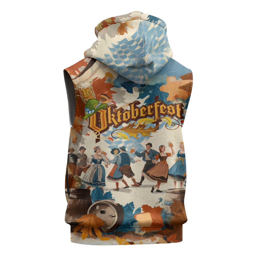 Oktoberfest Sleeveless Hoodie with Beer Mug Illustration White Diamond Pattern - Wonder Print Shop