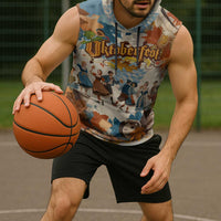 Oktoberfest Sleeveless Hoodie with Beer Mug Illustration White Diamond Pattern - Wonder Print Shop