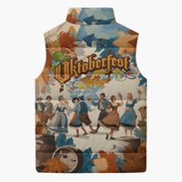 Oktoberfest Sleeveless Puffer Jacket with Beer Mug Illustration White Diamond Pattern - Wonder Print Shop