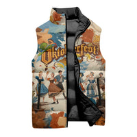 Oktoberfest Sleeveless Puffer Jacket with Beer Mug Illustration White Diamond Pattern - Wonder Print Shop