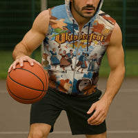 Oktoberfest Sleeveless Zip Hoodie with Beer Mug Illustration White Diamond Pattern - Wonder Print Shop