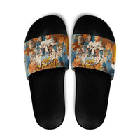 Oktoberfest Slide Sandals with Beer Mug Illustration White Diamond Pattern - Wonder Print Shop