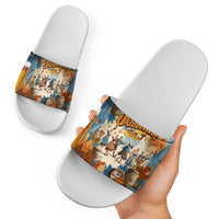 Oktoberfest Slide Sandals with Beer Mug Illustration White Diamond Pattern - Wonder Print Shop